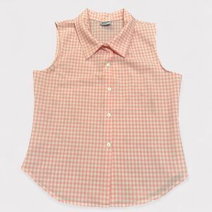 90s Vintage Sleeveless Button-Down Blouse Pink Gingham Check De Colores USA